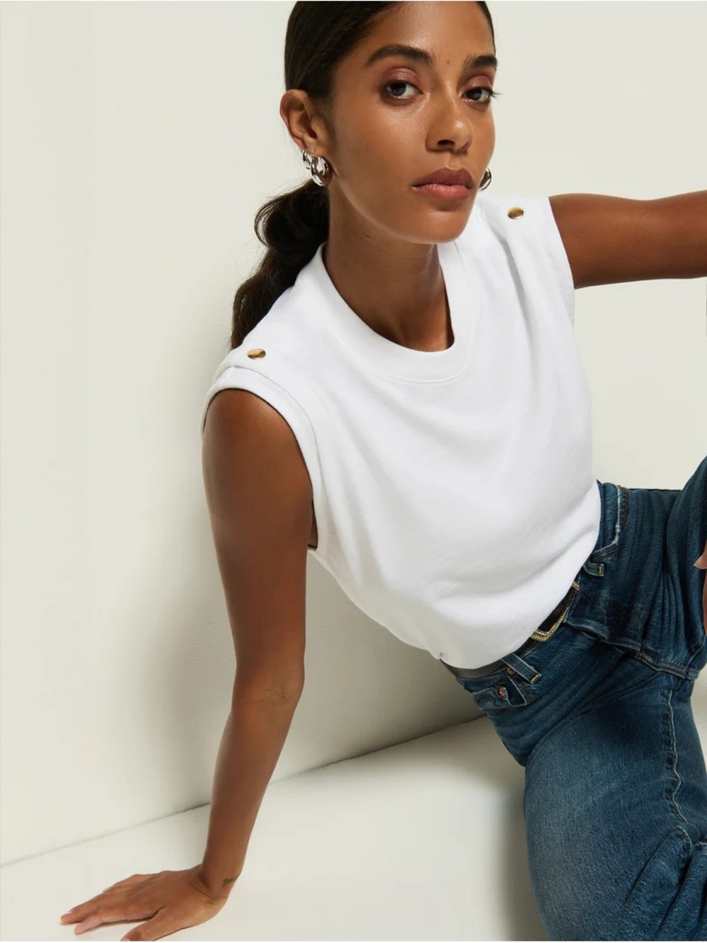 Anthropologie Nation LTD Marina Muscle Tank Tee with Gold Shoulder Buttons